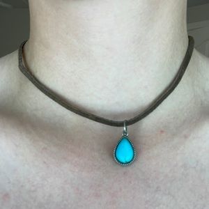 Turquoise leather tie necklace